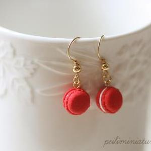 14k Gold Red Macaron Earrings