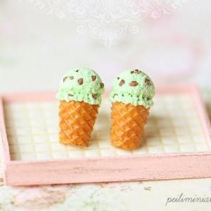 Dessert Earrings - Ice Cream Earrings Stud - Mint..