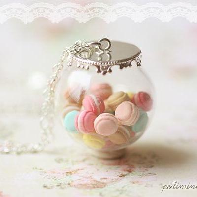 Pastel Macarons Glass Dome Necklace - Macaron..