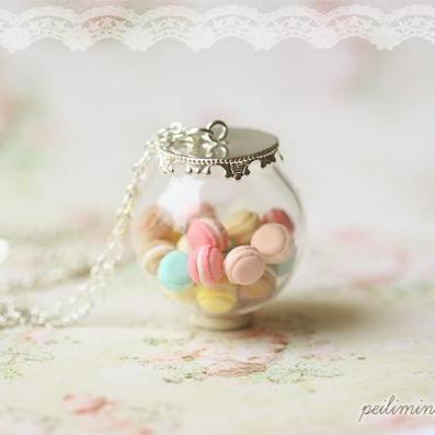 Pastel Macarons Glass Dome Necklace - Macaron..