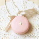 Food Jewelry - Barely Pink Macaron Necklace