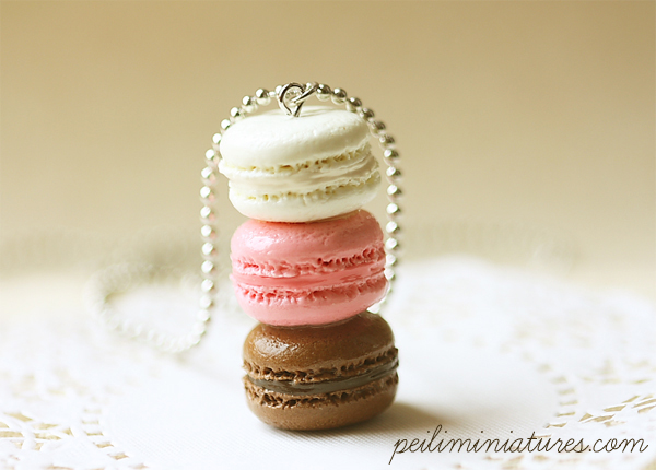 Macaron Jewelry - Trio Macarons Necklace - Neapolitan Macarons - Holiday Gift