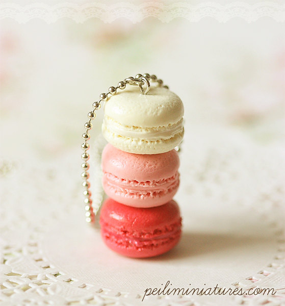 Macaron Jewelry - Trio Macarons Necklace - Pink Sweetie