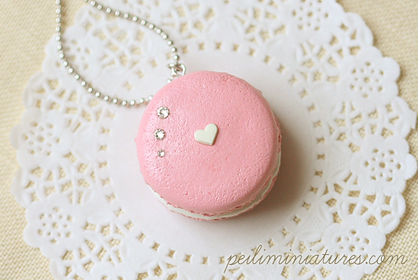 Macaron Necklace - Sweet Pink Macaron With Swarovski Cyrstal