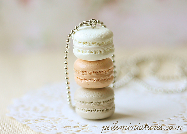 Macaron Jewelry - Trio Macarons Necklace - Milk And Honey