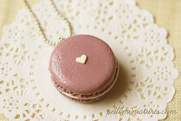 Macaron Necklace - Deep Mauve Macaron Food Jewelry
