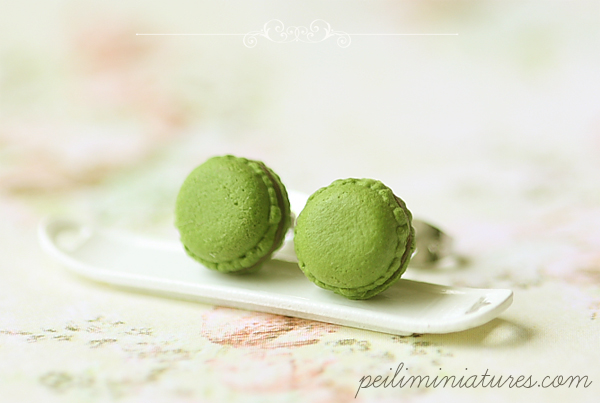 Macaron Earrings - Food Earrings - Green Tea Matcha Macaron Earrings