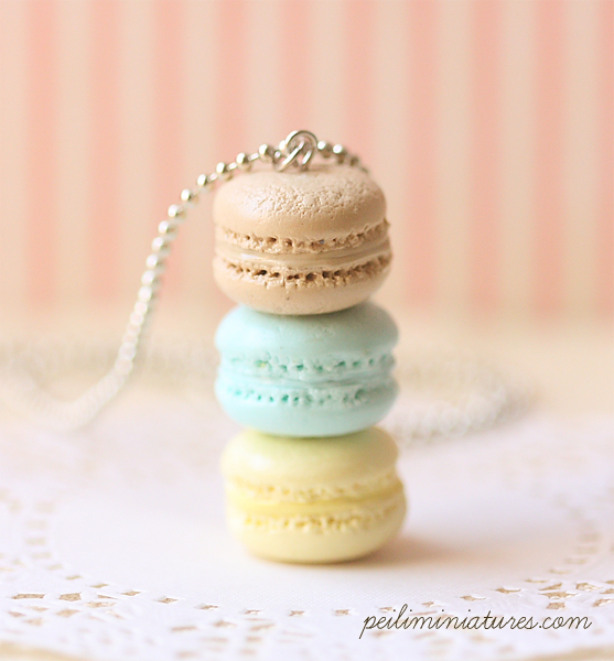 Macaron Jewelry - Trio Macarons Necklace - Softly Spring Macarons
